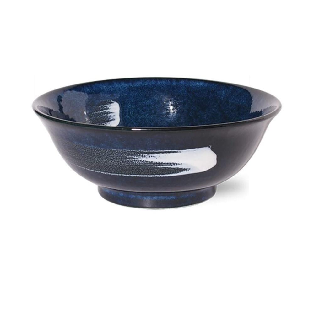 Minoru Pottery Kiln Navy Brush Porcelain Ramen Bowl 21cm