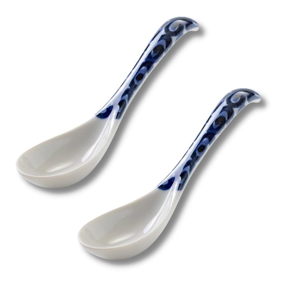 Minoru Pottery Japanese Porcelain Graph Spoon (Set of 2)