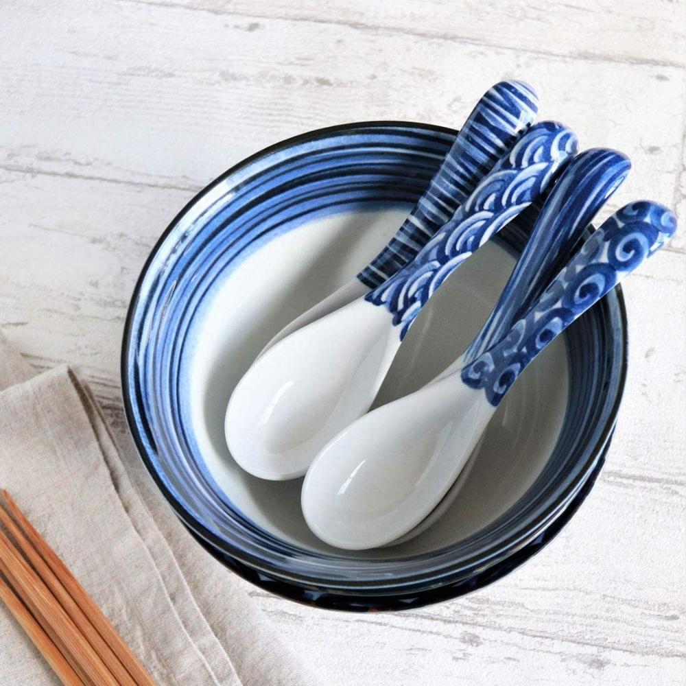 Minoru Pottery Japanese Porcelain Graph Spoon (Set of 2)