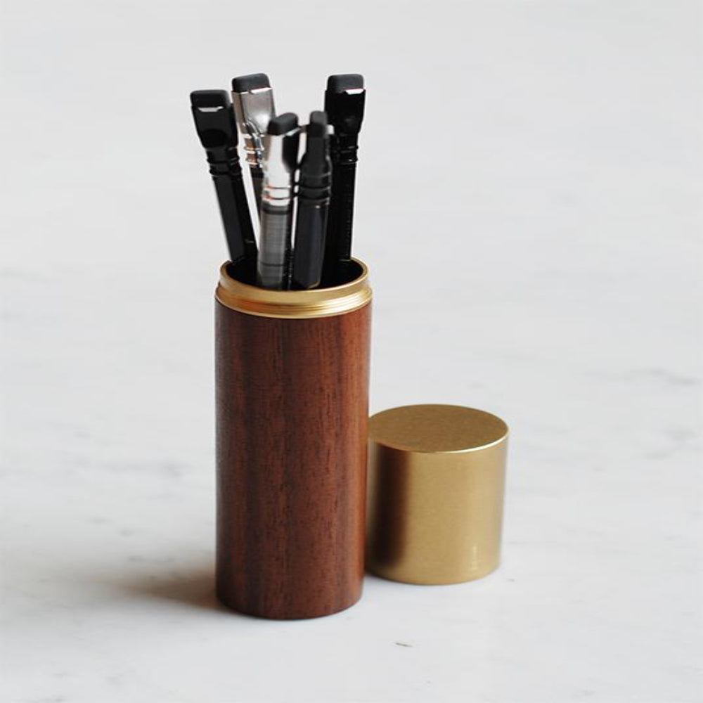 Ystudio Classic Revolve Pen Case Brass & Walnut