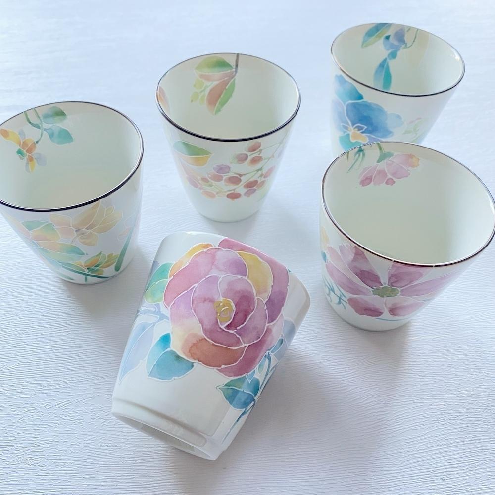 And Ai Minoyaki Hanakotoba Tea Cups Set of 5