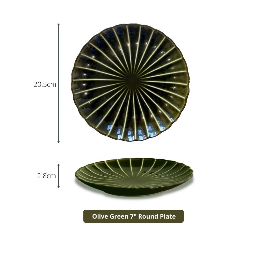 Kaneko Pottery Giyaman Olive Green Round Plate