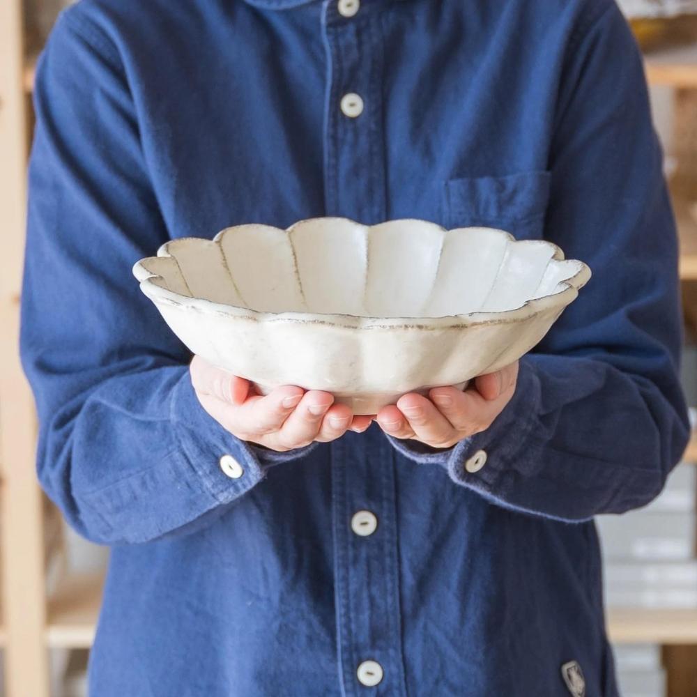 Kaneko Rinka Flower White Bowl 24cm