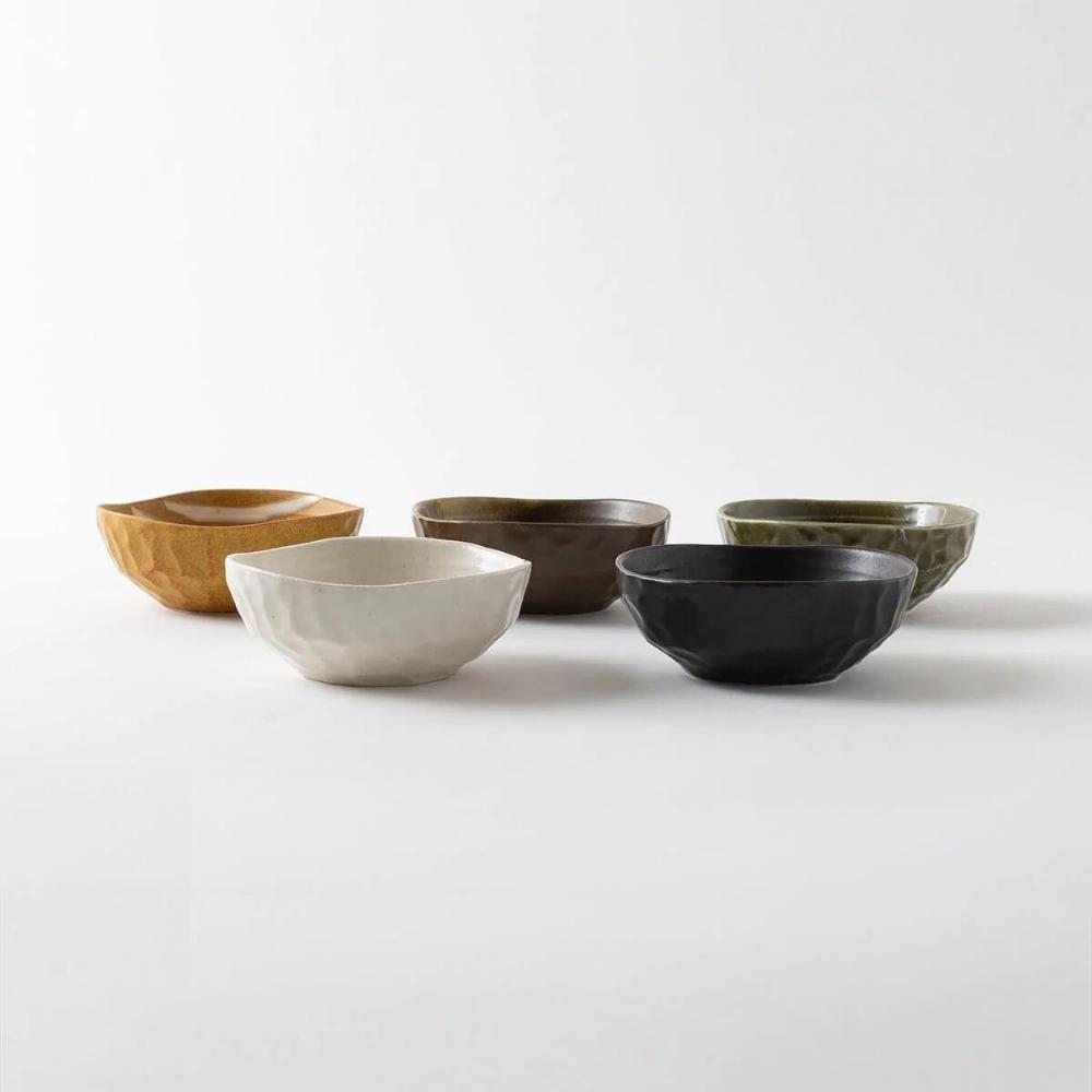 Raku Pottery Zen Ceramics Condiment Dish 5pc Set