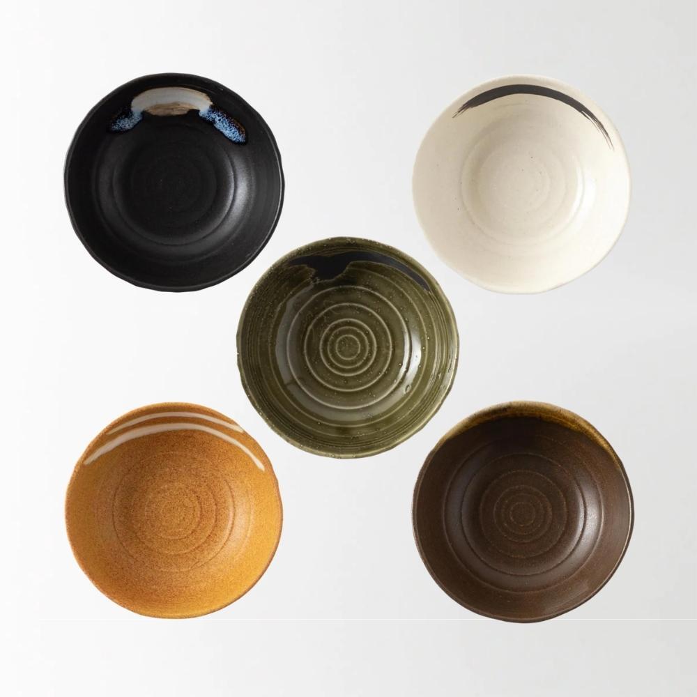 Raku Pottery Zen Ceramics Condiment Dish 5pc Set