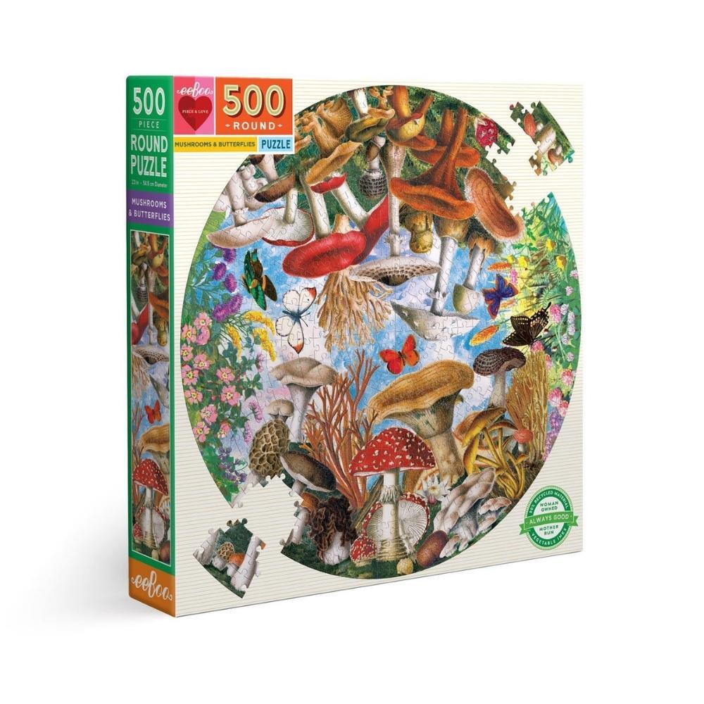 eeBoo Round Puzzle Mushroom & Butterflies 500 Piece