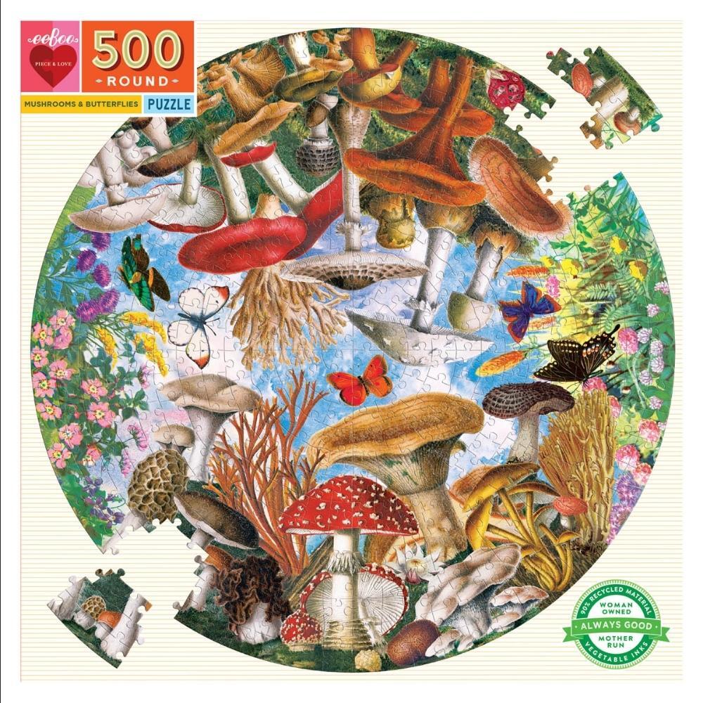 eeBoo Round Puzzle Mushroom & Butterflies 500 Piece