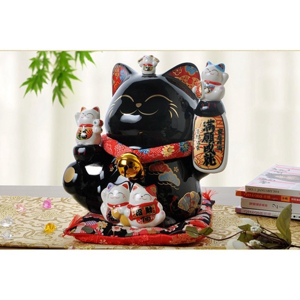 Black Maneki-Neko Dreams Come True Ornament 26cm Lucky Cat