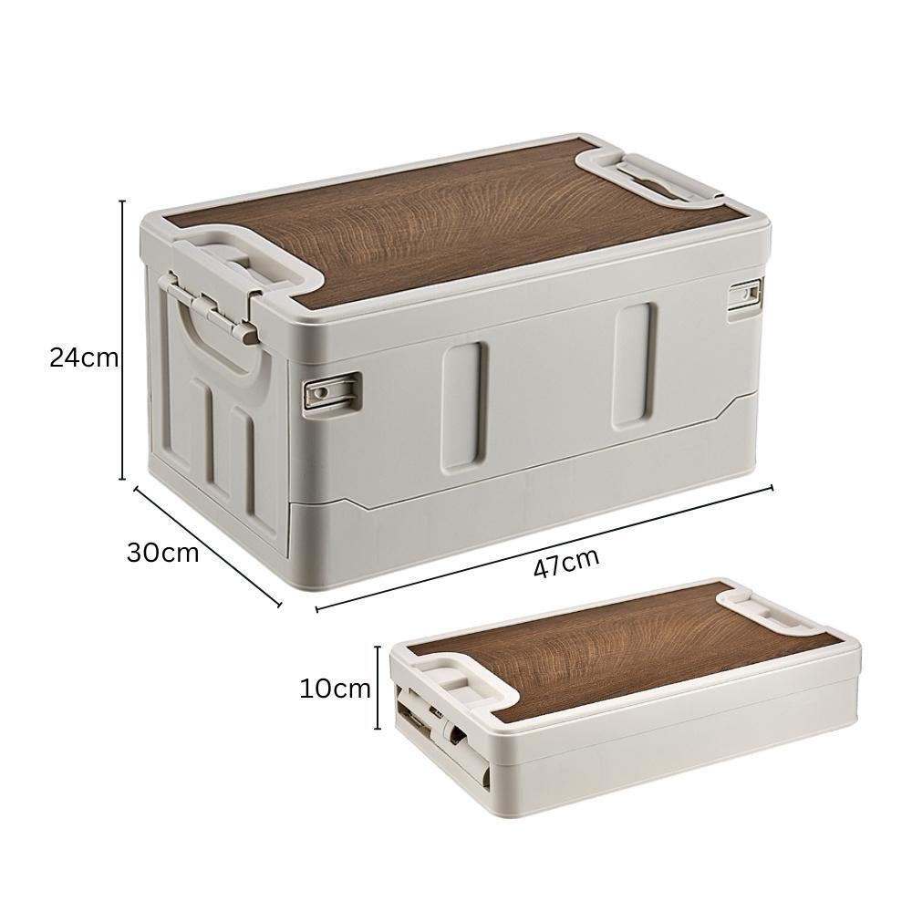 Outdoor Camping Folding Storage Box with Wooden Lid - White