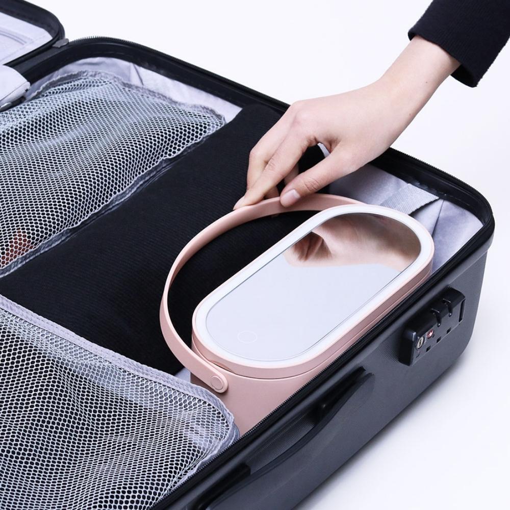 Portable LED Light Up Makeup Mirror Box - Blush