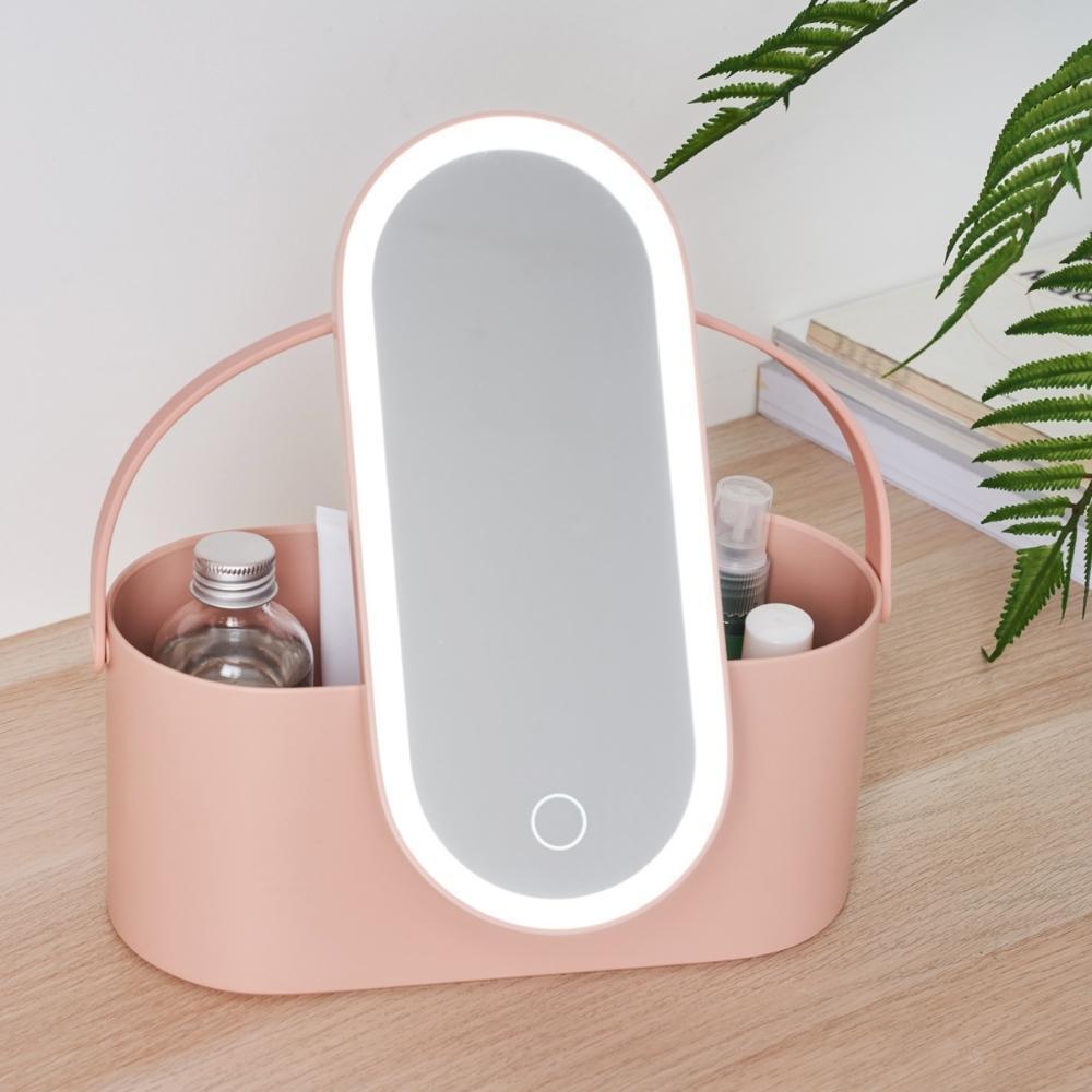 Portable LED Light Up Makeup Mirror Box - Blush