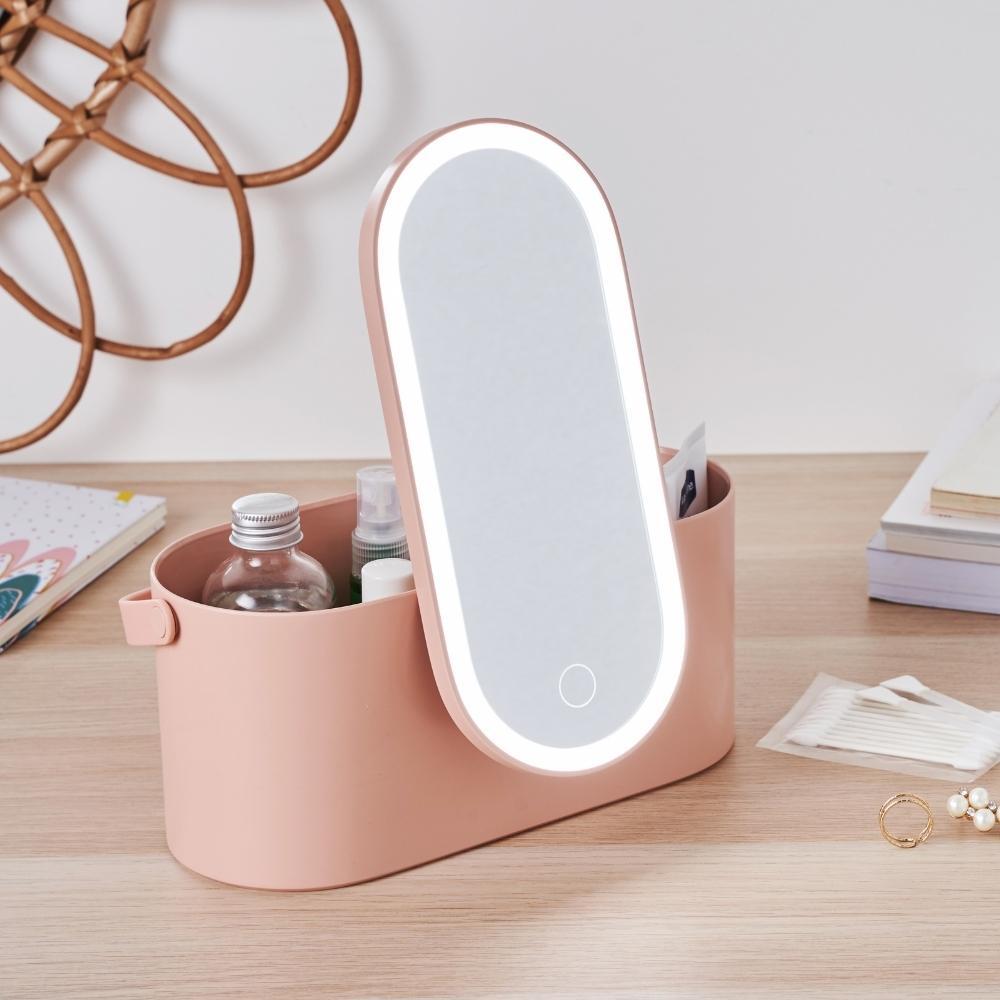 Portable LED Light Up Makeup Mirror Box - Blush