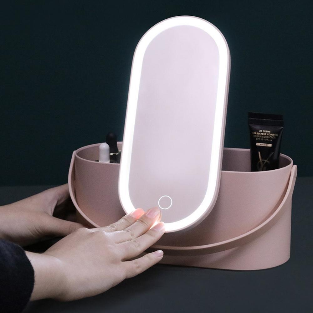 Portable LED Light Up Makeup Mirror Box - Blush
