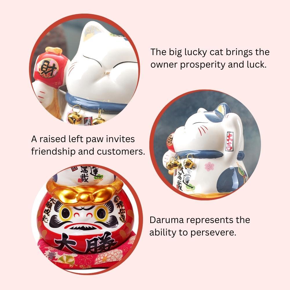 Maneki-Neko Sitting on Daruma Ornament 26cm Lucky Cat