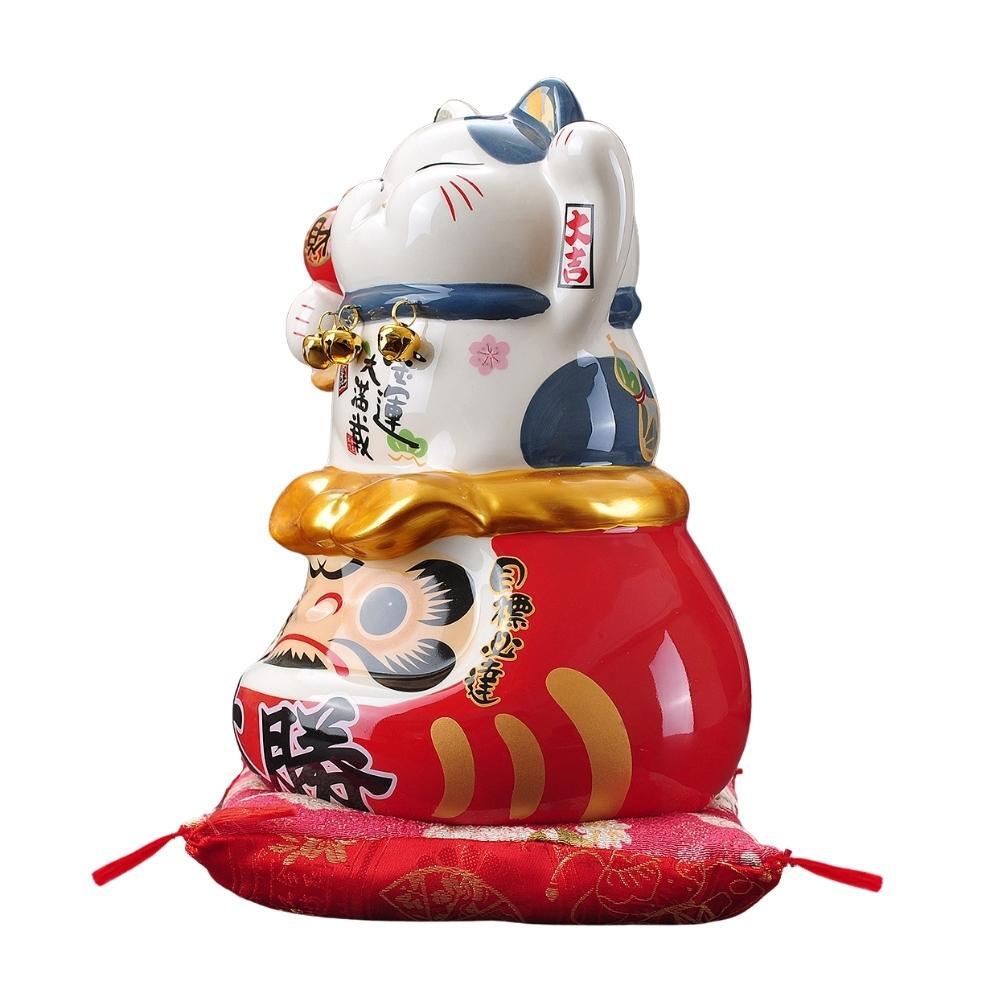 Maneki-Neko Sitting on Daruma Ornament 26cm Lucky Cat