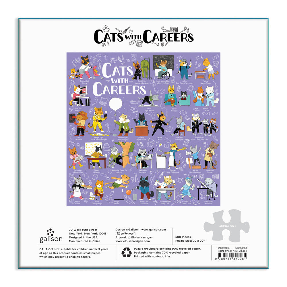 Galison Cats with Careers Puzzle 500 Piece