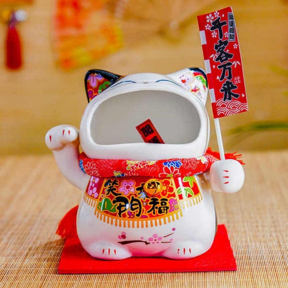 Maneki-Neko Abundance 19cm Lucky Cat with Storage Tray