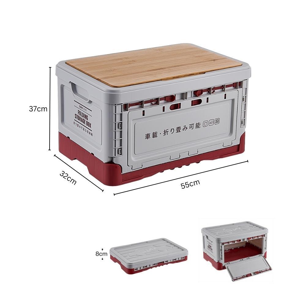 Outdoor Camping Folding Storage Box with Wooden Lid - Mountain Grey