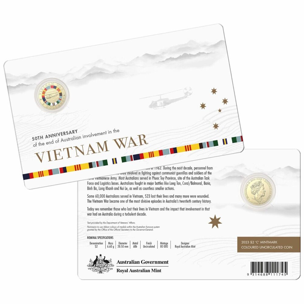 2023 50th Anniversary Vietnam War $2 C Mintmark Coloured Coin