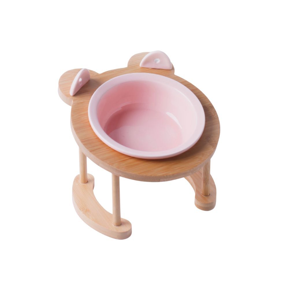 Raised & Tilted Ceramic Pink Pet Bowl Set