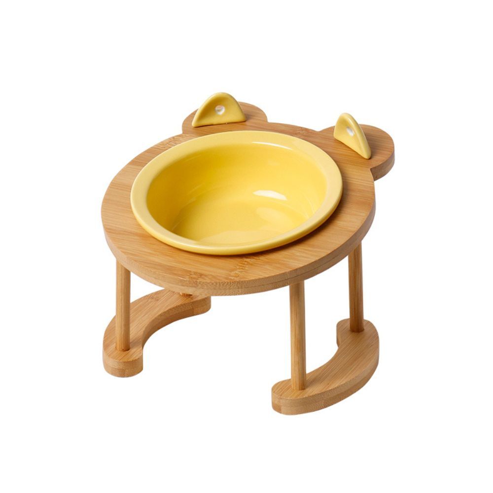 Raised & Tilted Ceramic Yellow Pet Bowl Set