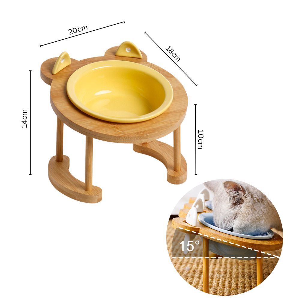 Raised & Tilted Ceramic Yellow Pet Bowl Set