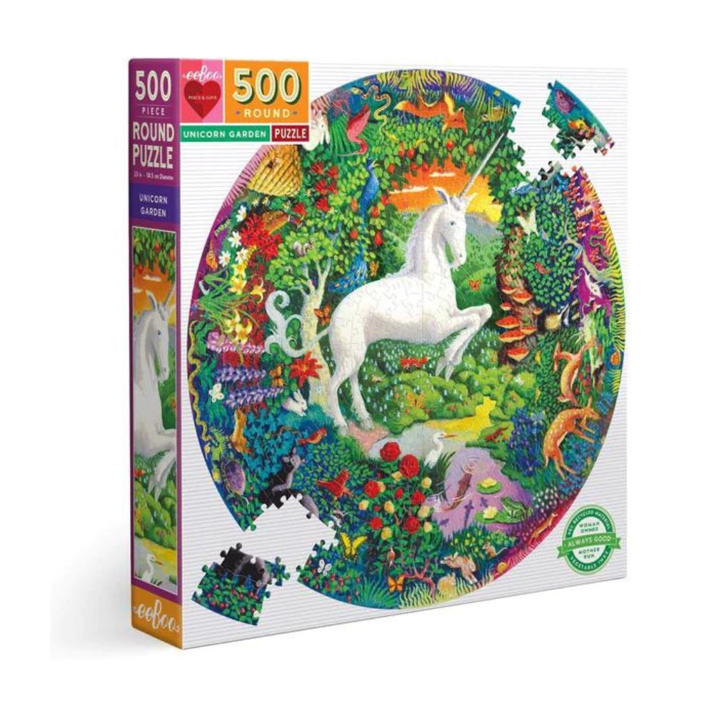 eeBoo Round Puzzle Unicorns Garden 500 Piece