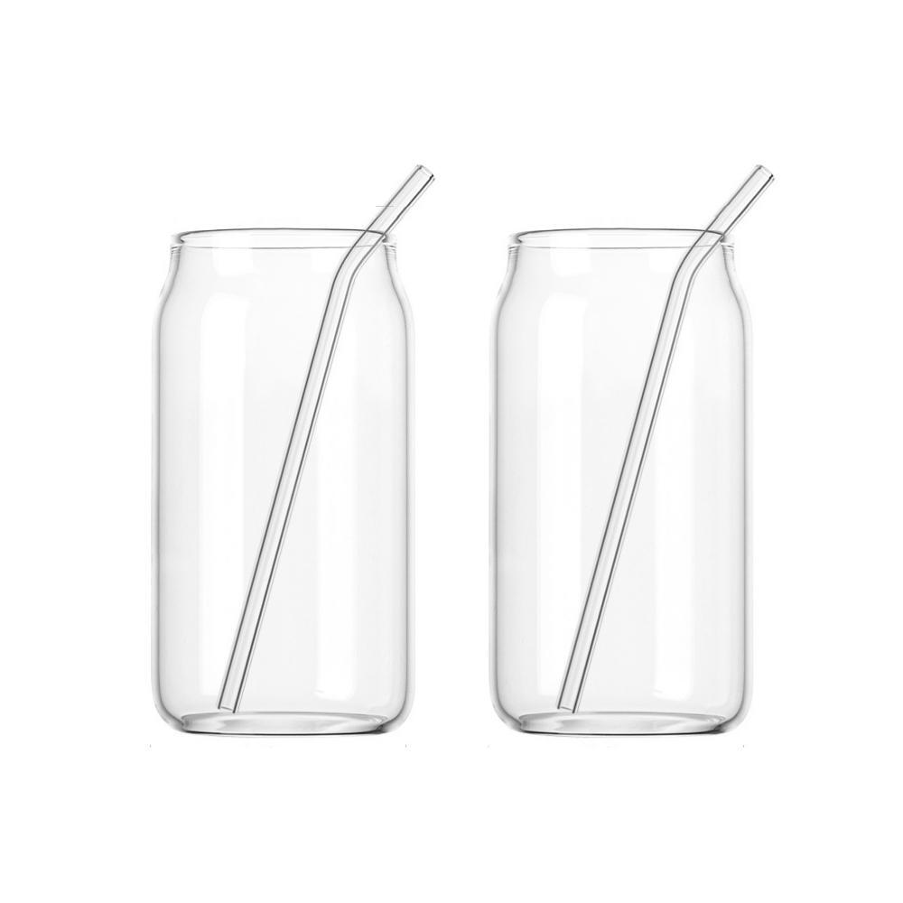 Aria Soda Can Clear Glass Tumbler with Straws (Set of 2)