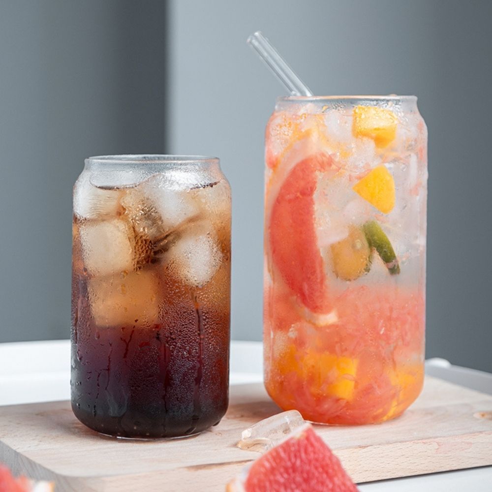 Aria Soda Can Clear Glass Tumbler with Straws (Set of 2)