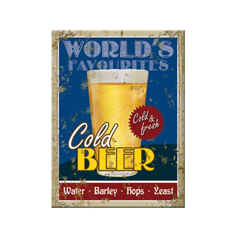 Retro Metal Magnet 'COLD BEER' 8 x 6cm Advert Style World's Favourite 