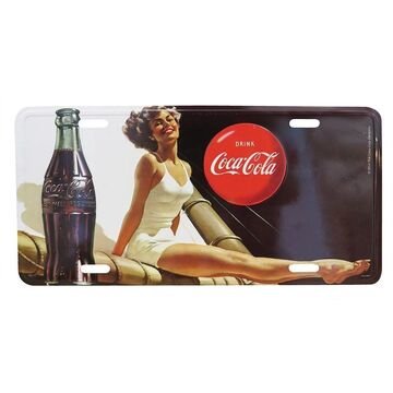 Coca-Cola Pin Up in White Metal Plaque 30x15cm