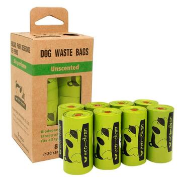 Eco-Clean Eco-Friendly Dog Waste Poop Bags 8 Rolls (120 pcs)