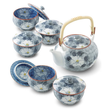 Arita Porcelain Camellia Utsuwa Teapot 6-piece Set