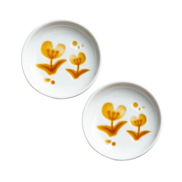 Ceramic Flowers Engraved Soy Sauce Dish (Set of 2)