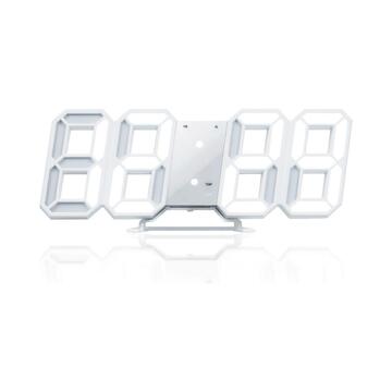 3D LED Light Up Desk/Wall Alarm Clock - White