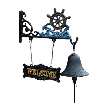 Cast Iron Nautical Ship Wheel Garden Welcome Hanging Door Bell