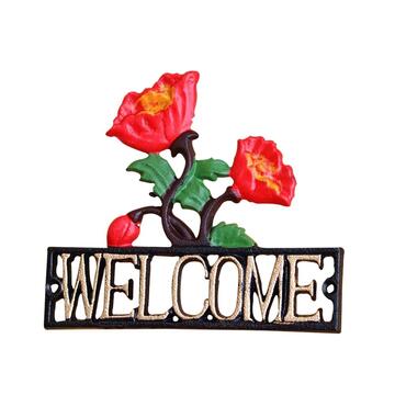 Cast Iron Outdoor Decor Roses Welcome Sign