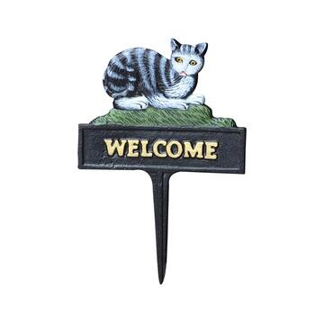 Cast Iron Hand Painted Cat Welcome Garden Stake