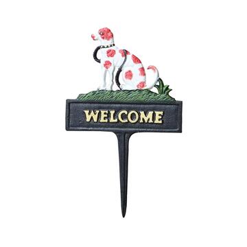 Cast Iron Hand Painted Dog Welcome Garden Stake