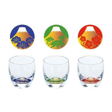 Toyosasaki Mt. Fuji and Shochikubai Glass Sake Cups (Set of 3)
