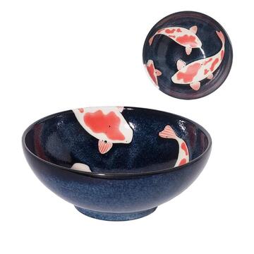 Aizome Koi Carp 21.5cm Porcelain Donburi Bowl