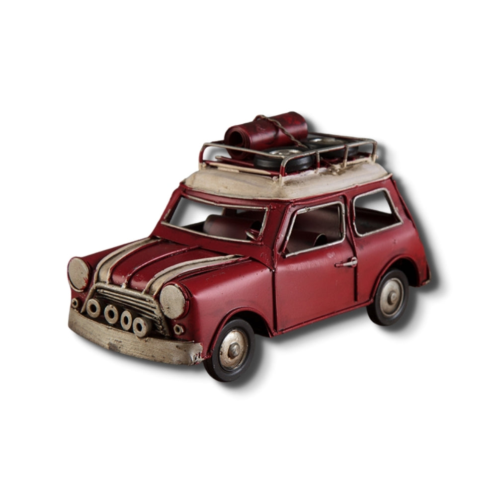 Vintage Diecast Red Mini with Spare Wheels on Roof Rack
