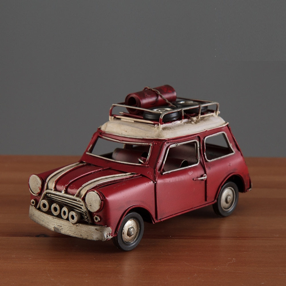 Vintage Diecast Red Mini with Spare Wheels on Roof Rack