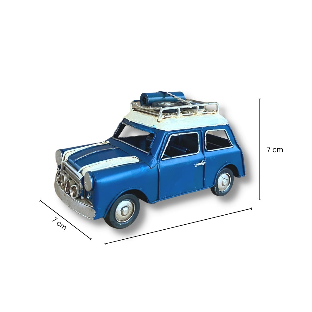 Vintage Diecast Blue Mini with Spare Wheels on Roof Rack