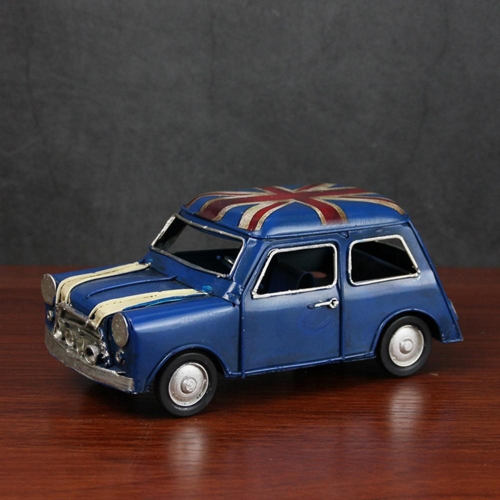 Retro Metal Blue Mini Cooper with UK Flag 16cm