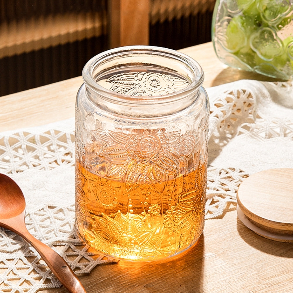 Sunflower Glass Canister with Bamboo Lid 700ml (Set of 2)