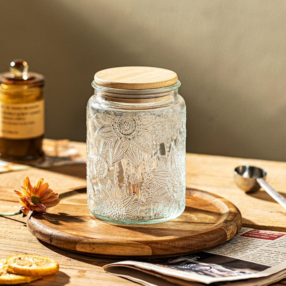 Sunflower Glass Canister with Bamboo Lid 700ml (Set of 2)