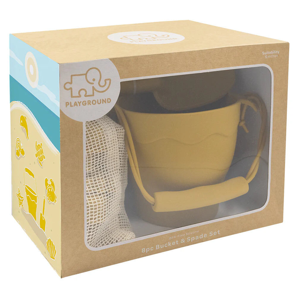 Playground Silicone 8pc Bucket & Spade Set - Sunshine