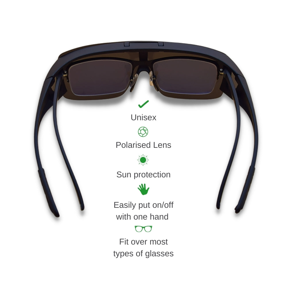 Polarised UV400 Fit Over Flip Up Sunglasses - Matte Black
