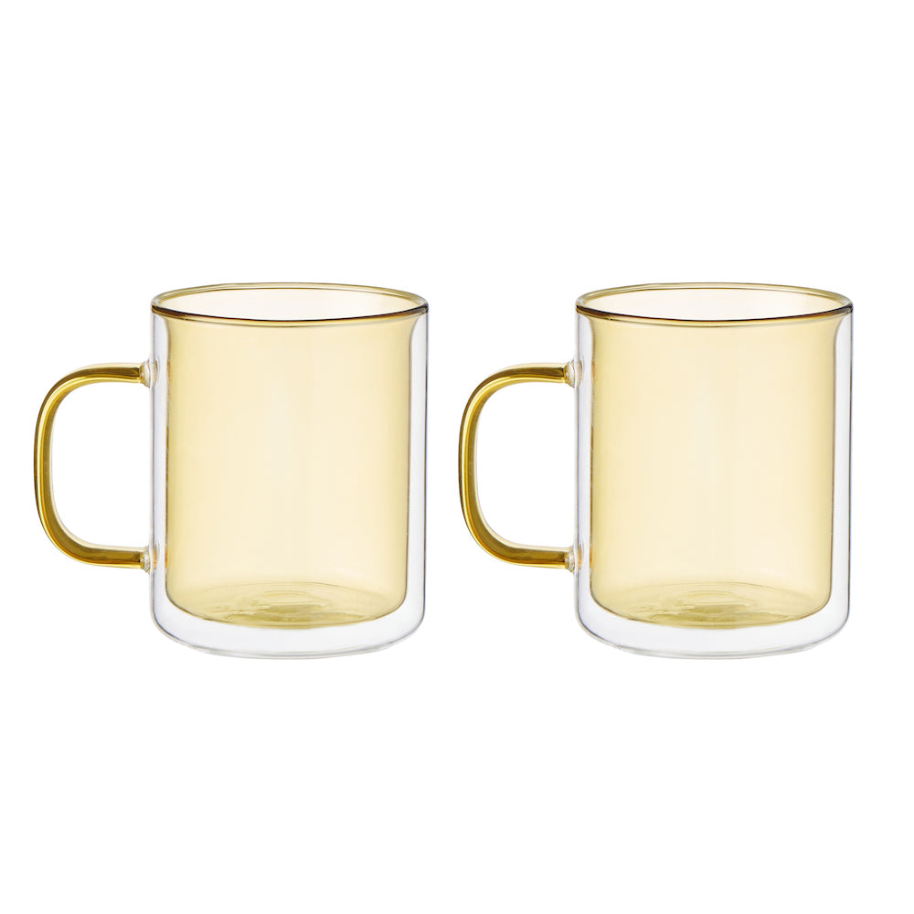Leaf & Bean Coloured Double Wall Glasses Yellow 360ml (Set of 2)